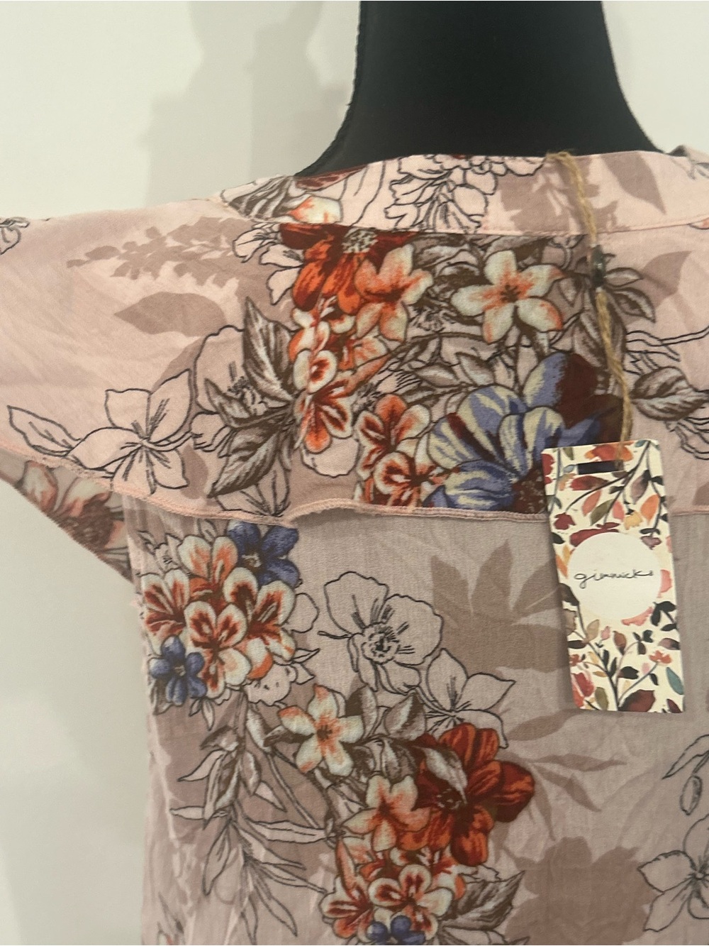 NWT Gimmicks Floral Ruffle Lace-Up Blouse Size Large Boho Pink - Picture 5 of 16